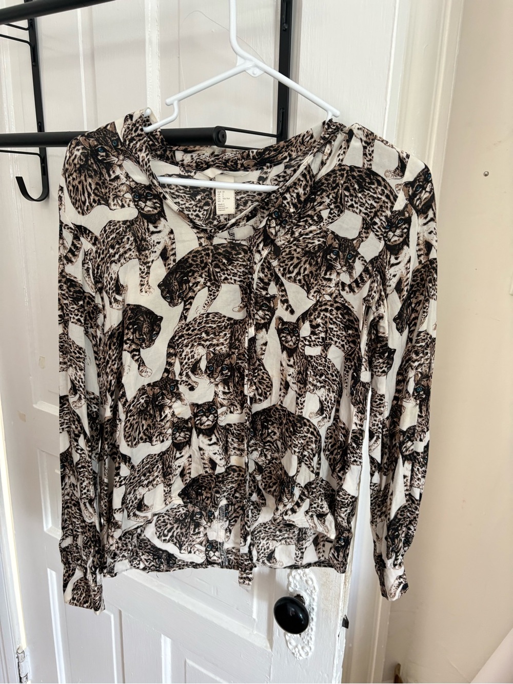 H&M Cream Top with Brown Leopard Motif